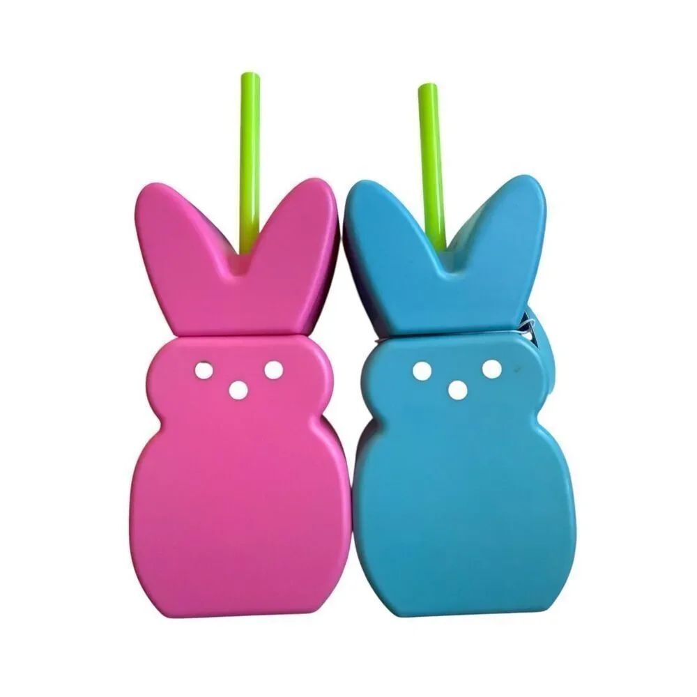 Peeps Easter Cup with Straw Basket Stuffer Set of 2 Pink and Blue New